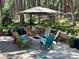 Cozy patio area with colorful seating around a modern fire pit, perfect for outdoor gatherings at 85 S Sherwood Gln, Monument, CO 80132