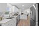 Modern kitchen featuring stainless steel appliances, white cabinetry, and an open design at 652 Verdos Dr, Elizabeth, CO 80107