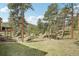 Large backyard with lawn, trees, and the back of the house at 30206 Telluride Ln, Evergreen, CO 80439