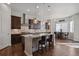 Open gourmet kitchen with large island, pendant lighting, stainless appliances, and dark wood cabinets at 12938 Bridge View Ln, Parker, CO 80134