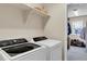 Well-equipped laundry room with modern washer and dryer, ample storage, and an organized closet at 3421 E 143Rd Dr, Thornton, CO 80602