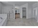 Bright bathroom featuring a large soaking tub, stand up shower, and updated vanity at 9232 Bauer Ct, Lone Tree, CO 80124