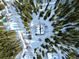 Aerial view of a snow covered cabin surrounded by a forest of trees and other homes at 812 High Point Dr, Breckenridge, CO 80424