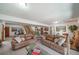Spacious basement with cozy seating, staircase, and a kitchenette in the background at 767 Tenderfoot Dr, Larkspur, CO 80118