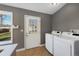 Convenient laundry room features a washer, dryer, window, and exterior door for easy access at 3931 King St, Denver, CO 80211