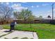 Large, grassy backyard with mature trees and a barbeque grill on the patio at 1536 S Field Ct, Lakewood, CO 80232