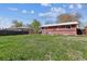 A wide lawn with dandelions in the large backyard is fully fenced at 1536 S Field Ct, Lakewood, CO 80232