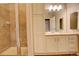 Bathroom with shower, vanity, and built-in storage at 17497 Nature Walk Trl # 101, Parker, CO 80134