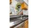 Close up of kitchen sink with hardwood cabinets and hanging plants at 5155 W 68Th Ave # 5, Westminster, CO 80030