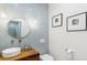 Modern powder room with stylish fixtures, unique design, and updated vanity at 421 Saint Paul St, Denver, CO 80206