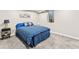 Basement bedroom with blue bedding, a window, and a side table with a lamp at 3210 Newport St, Denver, CO 80207