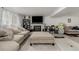 Cozy finished basement living room featuring comfortable couches, TV, and soft carpet at 4643 S Vrain St, Denver, CO 80236