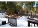 Secluded backyard with snow and wooded area at 28 Deer Rd, Evergreen, CO 80439