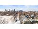 Scenic city view featuring the Denver skyline behind snow-covered trees and rooftops, balancing nature and city life at 3059 Curtis St, Denver, CO 80205