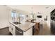 Open floorplan featuring kitchen island with sink, dining room table, and living room at 3549 Swabuck Pl, Castle Rock, CO 80109