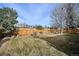 Backyard features a wood fence, green grass and mature trees at 5733 S Killarney Way, Centennial, CO 80015