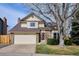 Charming two-story home featuring a well-manicured lawn, brick accents, and an attached two-car garage at 5733 S Killarney Way, Centennial, CO 80015