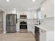 Modern kitchen featuring stainless steel appliances and white cabinets at 9525 Damon Dr, Northglenn, CO 80260