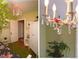 Detail shot of a chandelier with butterflies hanging in a bedroom with green walls and floral accents at 7835 Valley View St, Louviers, CO 80131