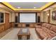 Cozy home theater room with a large screen, comfortable seating and custom wood trim at 2 University Ln, Greenwood Village, CO 80121