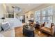 Bright and airy living room with hardwood floors, neutral decor, and staircase at 16364 Flintlock Ct, Parker, CO 80134