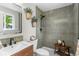 Bathroom featuring a walk-in shower, modern fixtures, and decorative wall plants at 9275 W Euclid Ave, Littleton, CO 80123