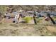 Aerial view of a backyard featuring a covered patio and a trampoline at 14823 E Colgate Dr, Aurora, CO 80014