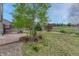 Spacious backyard with lush grass, stone patio, and well-maintained landscaping at 22021 Pebble Brook Ln, Parker, CO 80138
