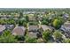 An aerial view of a Gathering-friendly neighborhood boasting mature trees, diverse home styles, and community-focused design at 14230 Lakeview Ln, Broomfield, CO 80023