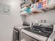 Bright laundry room, featuring a washer, dryer, and ample shelving at 3452 S Eagle St # 201, Aurora, CO 80014