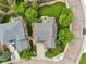 Aerial view of home featuring a well-maintained backyard, a stone patio with furniture, and a lush lawn at 641 Briar Haven Dr, Castle Pines, CO 80108