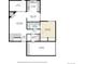 Floorplan showcasing the layout of the living room, kitchen, bedroom, and garage at 8394 S Everett Way # E, Littleton, CO 80128