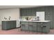 Modern kitchen with sleek gray cabinetry, white countertops, and stainless steel appliances at 404 S Oneida Way, Denver, CO 80224