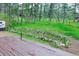 Landscaped backyard with a deck and lush greenery, offering a tranquil outdoor space at 5237 S Olive Rd, Evergreen, CO 80439