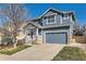 Charming two-story home with a two car garage and blue siding, complemented by stone accents at 2649 Westgate Ave, Highlands Ranch, CO 80126