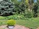 Lush backyard garden with a vibrant mix of plants and well-maintained lawn at 13516 Thorncreek Cir, Thornton, CO 80241