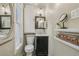 Charming bathroom featuring patterned tile floor, updated vanity, and decorative wall accents at 4165 Winona Ct, Denver, CO 80212