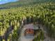 Aerial view showcasing the home's secluded setting amidst a lush forest at 197 Sawmill Ln, Idaho Springs, CO 80452
