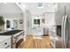 Bright kitchen with stainless steel appliances, including a modern range, farmhouse sink, and plenty of natural light from the skylight at 1731 Locust St, Denver, CO 80220