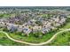 Aerial view of a residential neighborhood featuring well-maintained lawns and mature trees at 2150 Wagon Way, Louisville, CO 80027