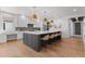 Spacious kitchen with dark island and seating, white cabinets, and hardwood floors at 3256 S Corona, Englewood, CO 80113