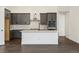 Stylish kitchen features stainless steel appliances, a center island, dark cabinets, and modern finishes at 3884 Freestone Pt, Castle Rock, CO 80108