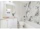 Stylish bathroom featuring modern fixtures, marble tile accents, and a bright, clean aesthetic at 18751 E Mexico Ave, Aurora, CO 80017