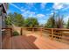 Spacious backyard deck with wooden railing, perfect for outdoor entertaining and relaxation at 10703 Jordan Ct, Parker, CO 80134