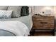 Cozy bedroom with decorative pillows, a bedside table, and hardwood floors at 2023 E 20Th Ave, Denver, CO 80205