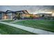 Beautifully landscaped front yard with lush green lawn and mature trees at 7029 Sagerock St, Castle Pines, CO 80108