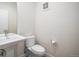 Half bathroom featuring white fixtures, a pedestal sink, and modern design at 1169 S Reed Way, Lakewood, CO 80232