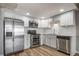 Modern kitchen with stainless steel appliances, white cabinetry, and stylish backsplash at 1697 S Cole St # B5, Lakewood, CO 80228