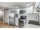 Modern kitchen features stainless steel appliances and white cabinets at 1697 S Cole St # B5, Lakewood, CO 80228