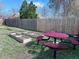 Backyard features a picnic table and raised garden beds at 413 Jamaica St, Aurora, CO 80010